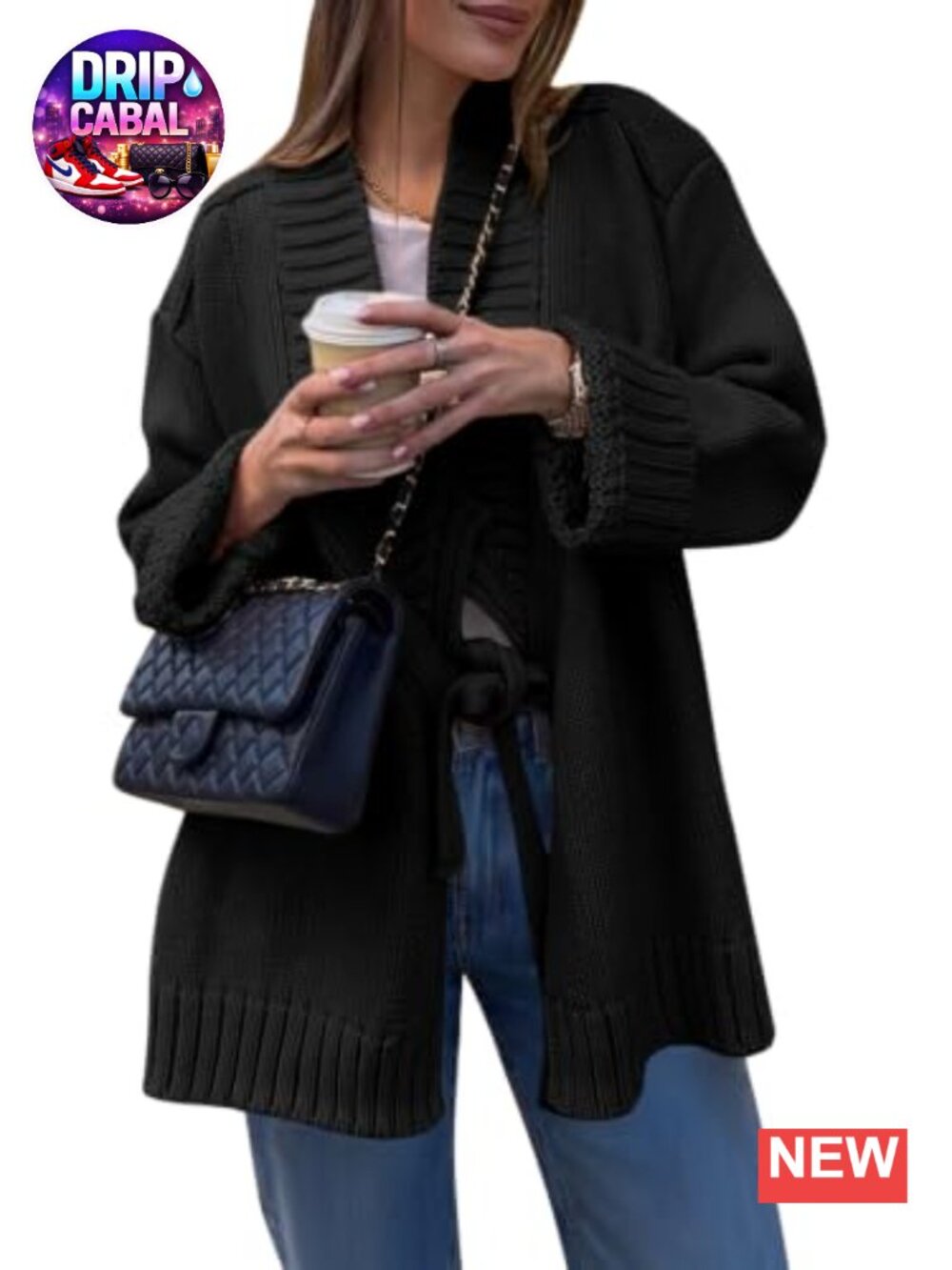 Chunky Knit Wrap Sweater Tie Front Long Sleeve Cardigan Warm Cozy